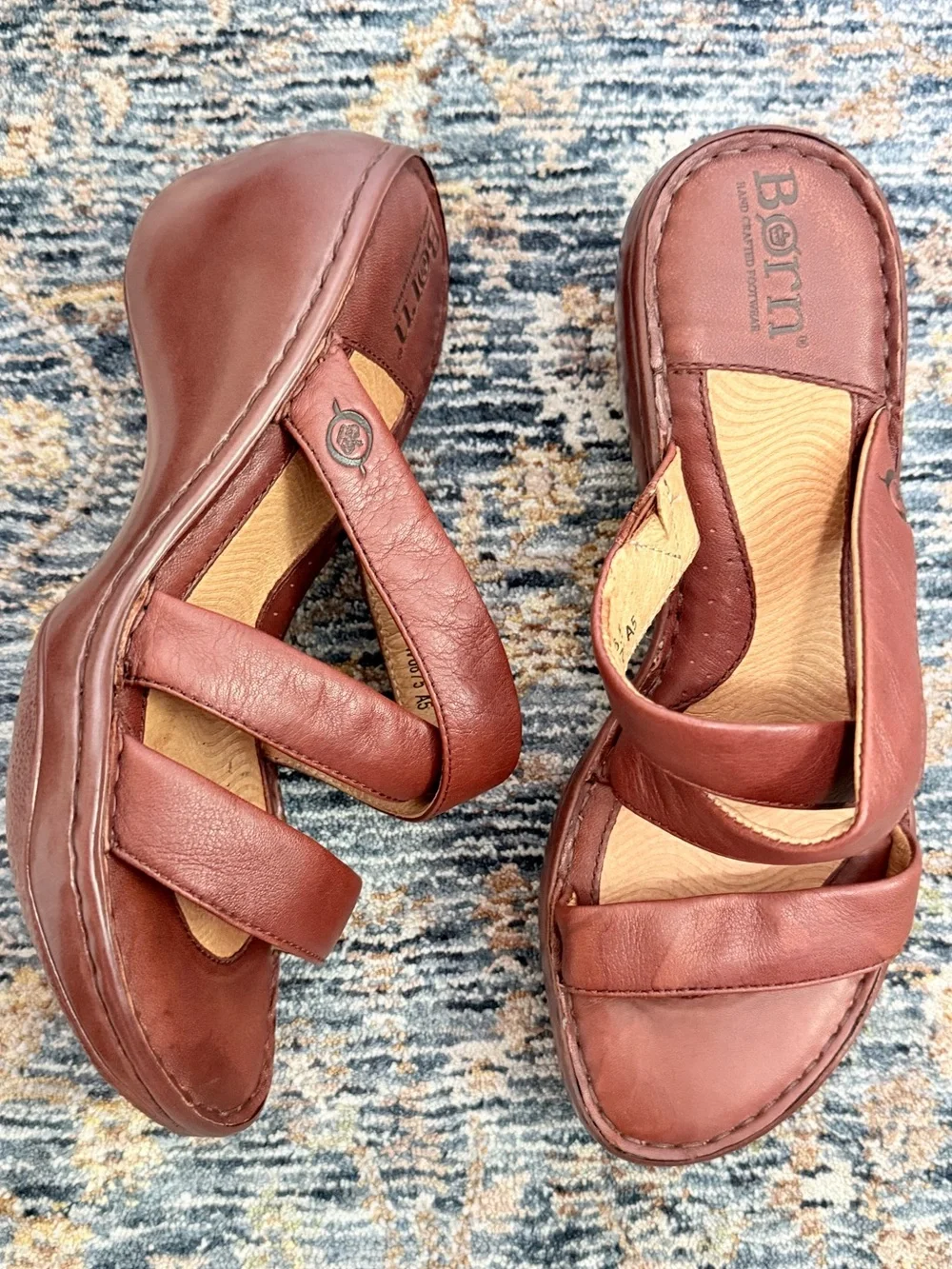 Born Leather Strappy Chunky Wedge Mule Sandals Boho Chic Y2K Retro
